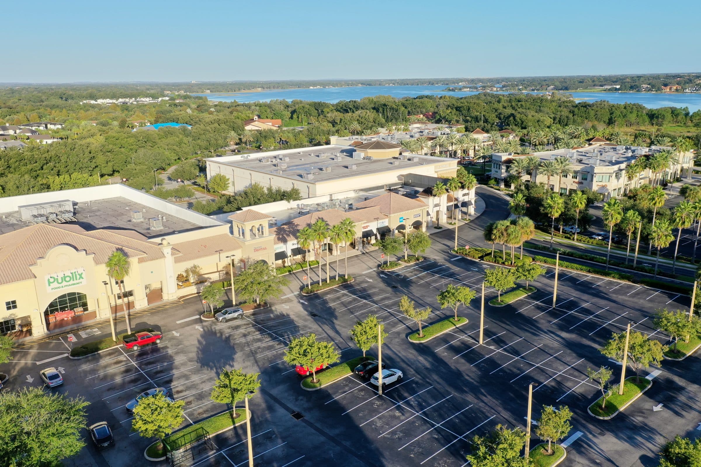 Aerial view of Dr. Phillips shopping and lakes