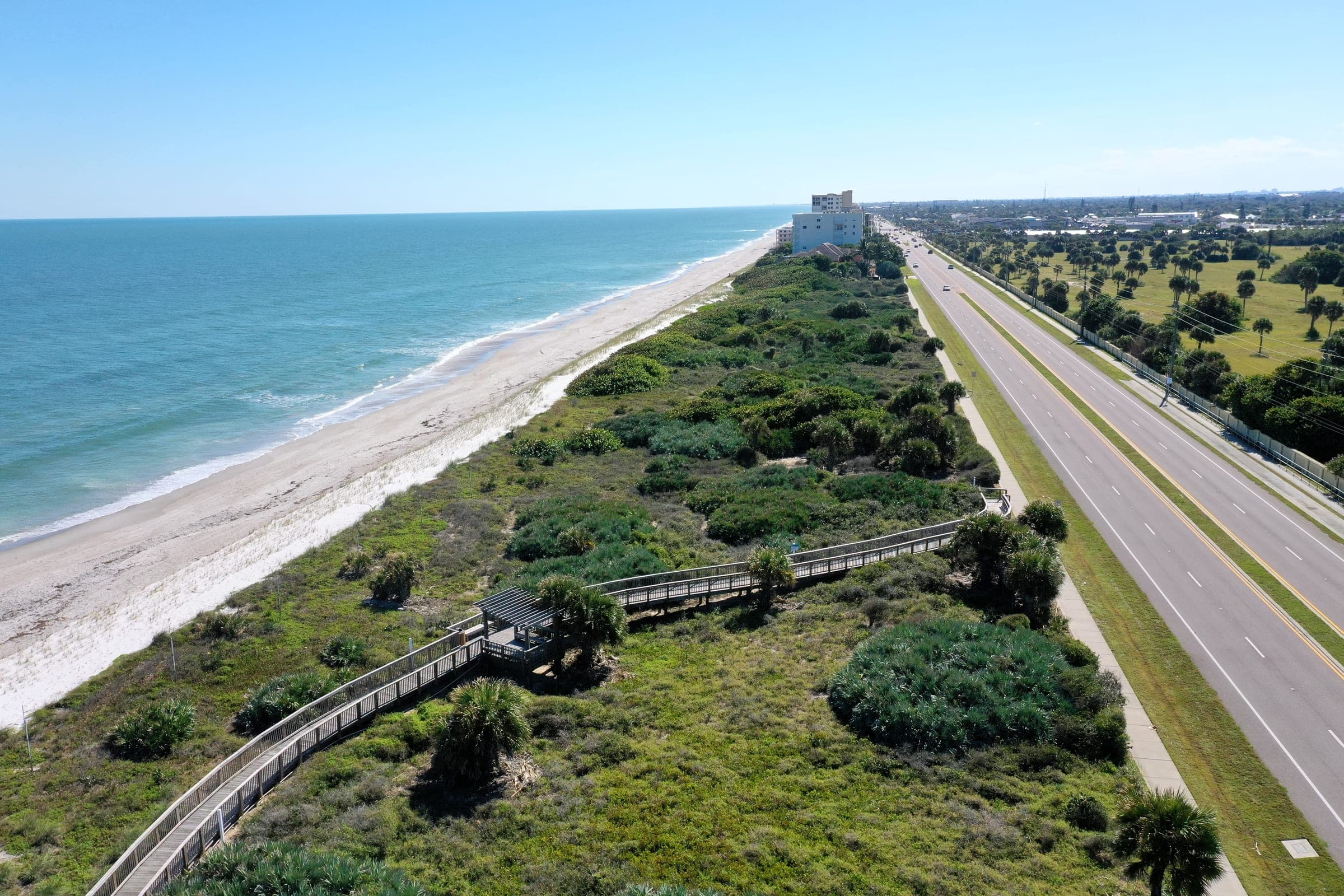 Aerial view of Melbourne Beach coastline on Florida's Space Coast